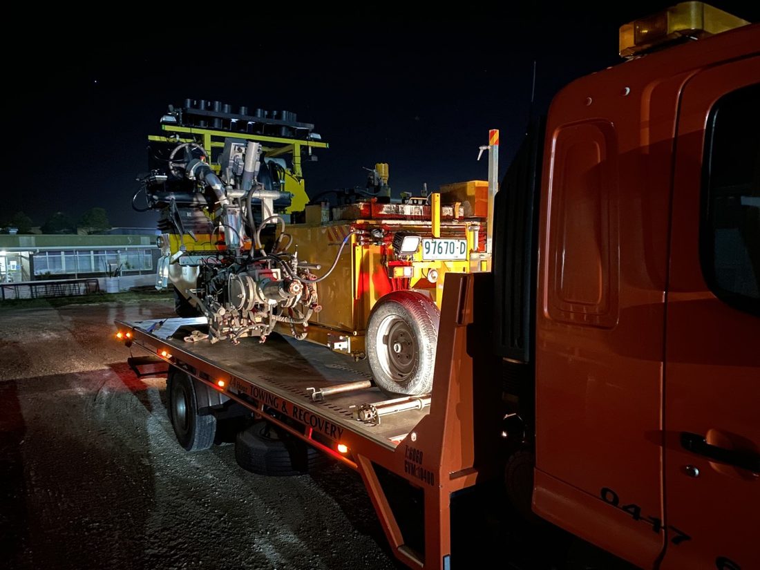 Line marking machinery recovered at night by MTJ Towing